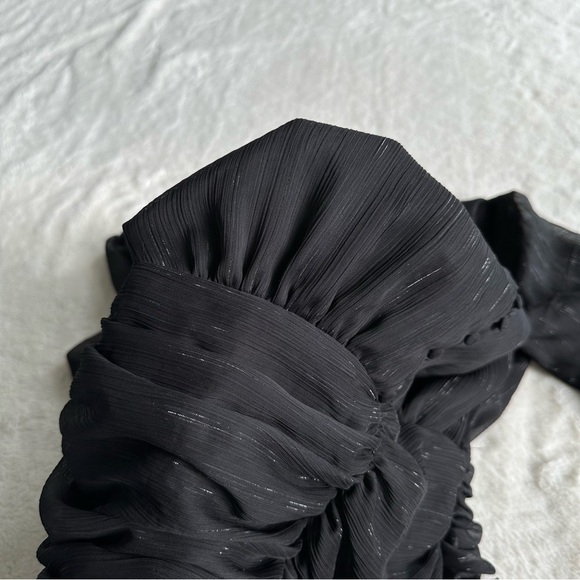 House of Harlow 1960 Black Ruched Long Sleeve Mini Dress S (4) - Picture 8 of 16